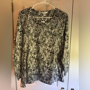Christopher & Banks Elegant Black and White Swirl Blouse NWT